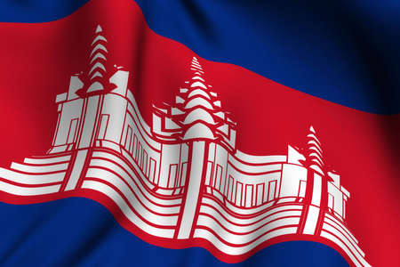 Rendering of a waving flag of Cambodia with accurate colors and design and a fabric texture.の写真素材