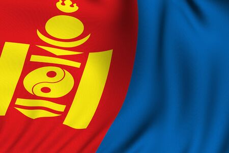 Rendering of a waving flag of Mongolia with accurate colors and design and a fabric texture.の写真素材