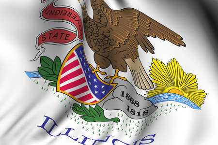 Rendering of a waving flag of the US state of Illinois with accurate colors and design and a fabric texture.の写真素材