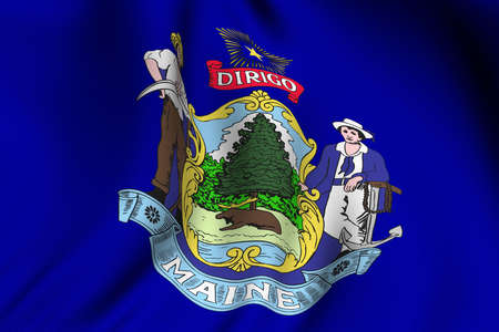 Rendering of a waving flag of the US state of Maine with accurate colors and design and a fabric texture.の写真素材