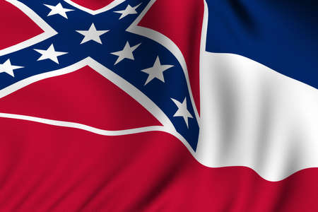 Rendering of a waving flag of the US state of Mississippi with accurate colors and design and a fabric texture.の写真素材