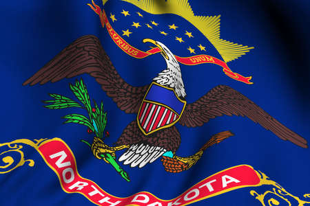 Rendering of a waving flag of the US state of North Dakota with accurate colors and design and a fabric texture.の写真素材
