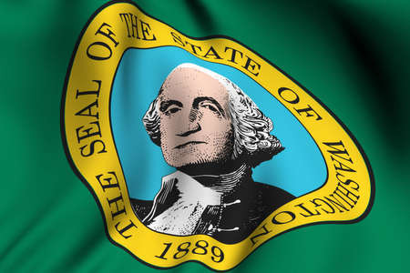 Rendering of a waving flag of the US state of Washington with accurate colors and design and a fabric texture.の写真素材