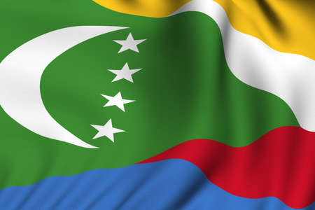 Rendering of a waving flag of Comoros with accurate colors and design and a fabric texture.