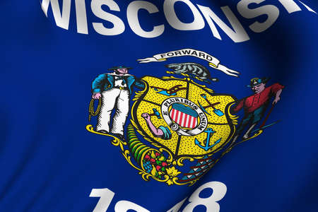 Rendering of a waving flag of the US state of Wisconsin with accurate colors and design and a fabric texture.の写真素材
