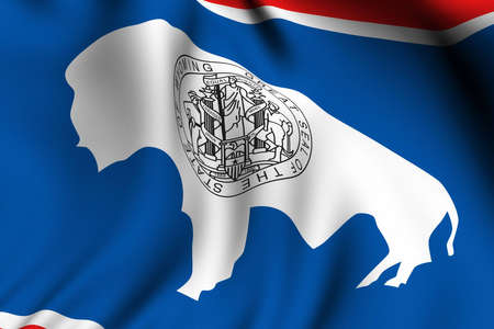 Rendering of a waving flag of the US state of Wyoming with accurate colors and design and a fabric texture.の写真素材