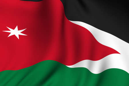 Rendering of a waving flag of Jordan with accurate colors and design and a fabric texture.の写真素材