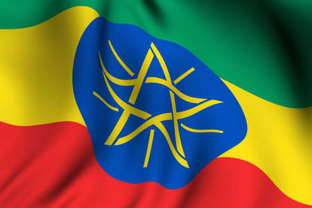 Rendering of a waving flag of Ethiopia with accurate colors and design and a fabric texture.の写真素材