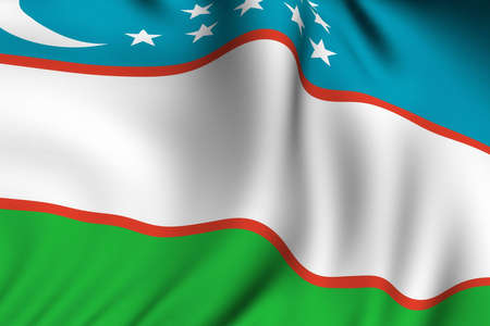 Rendering of a waving flag of Uzbekistan with accurate colors and design and a fabric texture.の写真素材