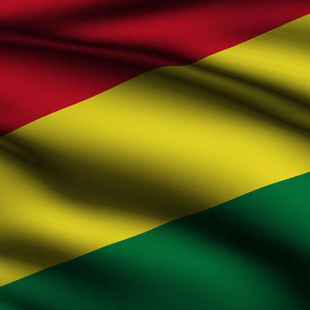 Rendering of a waving flag of Bolivia with accurate colors and design and a fabric texture in a square format.の写真素材