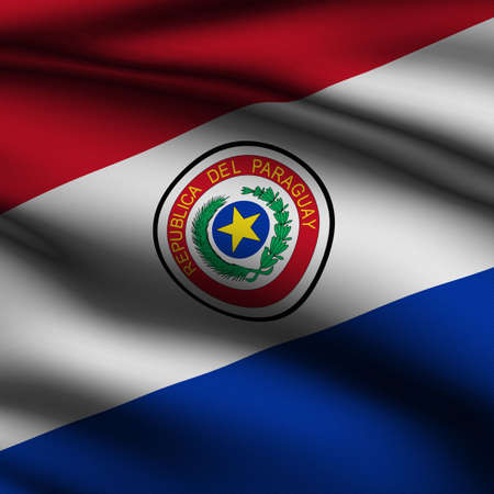 Rendering of a waving flag of Paraguay with accurate colors and design and a fabric texture in a square format.の写真素材