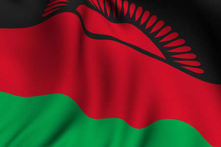 Rendering of a waving flag of Malawi with accurate colors and design and a fabric texture.の写真素材