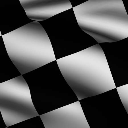 Rendering of a waving chequered flag with accurate colors and design and a fabric texture in a square format.の写真素材
