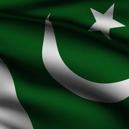 Rendering of a waving flag of Pakistan with accurate colors and design and a fabric texture in a...