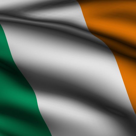 Rendering of a waving flag of the Republic of Ireland with accurate colors and design and a fabric texture in a square format.の写真素材