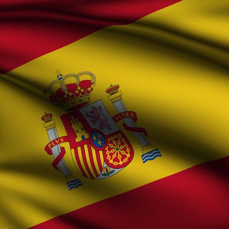 Rendering of a waving flag of Spain with accurate colors and design and a fabric texture in a square...