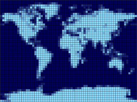 Vector illustration of a pixelated world map in blue.のイラスト素材