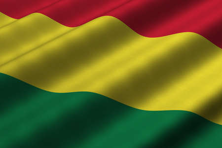 Detailed 3d rendering closeup of the flag of Bolivia.  Flag has a detailed realistic fabric texture.の写真素材