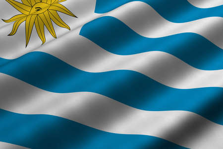 Detailed 3d rendering closeup of the flag of Uruguay.  Flag has a detailed realistic fabric texture.の写真素材