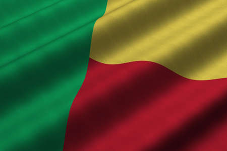 Detailed 3d rendering closeup of the flag of Benin.  Flag has a detailed realistic fabric texture.の写真素材
