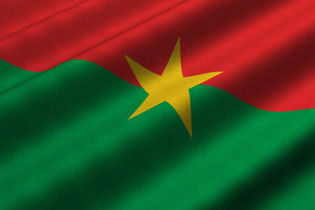 Detailed 3d rendering closeup of the flag of Burkina Faso.  Flag has a detailed realistic fabric texture.の写真素材