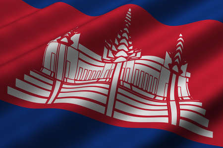 Detailed 3d rendering closeup of the flag of Cambodia.  Flag has a detailed realistic fabric texture.の写真素材