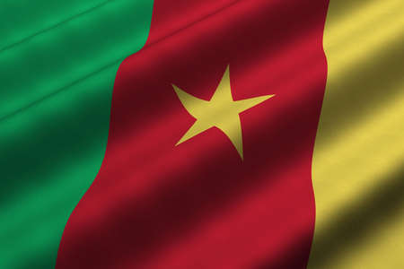 Detailed 3d rendering closeup of the flag of Cameroon.  Flag has a detailed realistic fabric texture.の写真素材