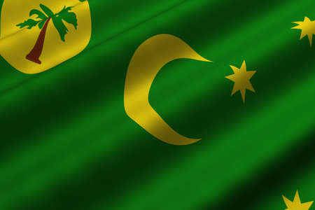 Detailed 3d rendering closeup of the flag of the Cocos (Keeling) Islands.  Flag has a detailed realistic fabric texture.の写真素材