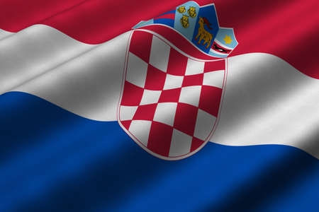 Detailed 3d rendering closeup of the flag of Croatia.  Flag has a detailed realistic fabric texture.の写真素材