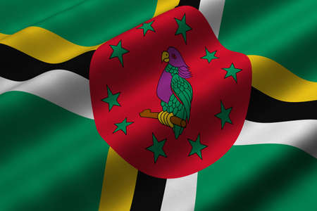 Detailed 3d rendering closeup of the flag of Dominica.  Flag has a detailed realistic fabric texture.の写真素材