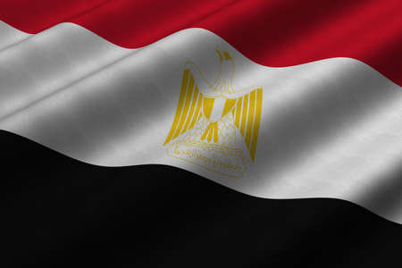 Detailed 3d rendering closeup of the flag of Egypt.  Flag has a detailed realistic fabric texture.の写真素材