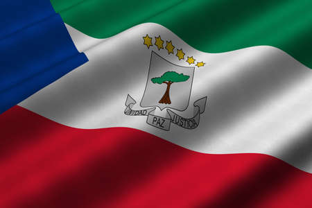 Detailed 3d rendering closeup of the flag of Equatorial Guinea.  Flag has a detailed realistic fabric texture.の写真素材