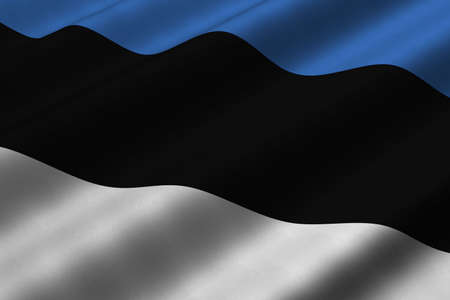 Detailed 3d rendering closeup of the flag of Estonia.  Flag has a detailed realistic fabric texture.の写真素材