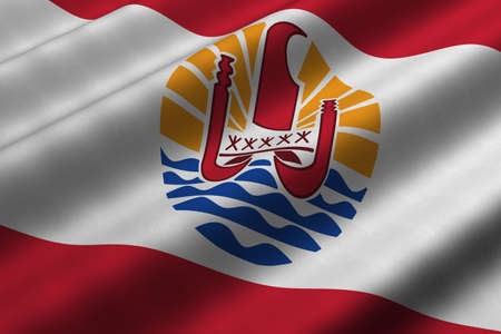 Detailed 3d rendering closeup of the flag of French Polynesia.  Flag has a detailed realistic fabric texture.の写真素材