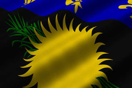 Detailed 3d rendering closeup of the flag of Guadeloupe.  Flag has a detailed realistic fabric texture.の写真素材