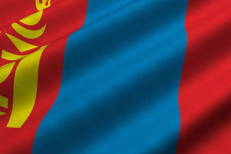 Detailed 3d rendering closeup of the flag of Mongolia.  Flag has a detailed realistic fabric texture.の写真素材