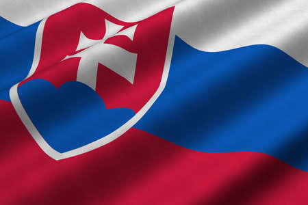 Detailed 3d rendering closeup of the flag of Slovakia.  Flag has a detailed realistic fabric texture.の写真素材