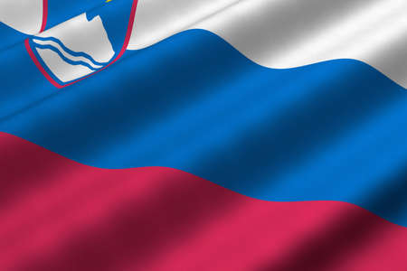 Detailed 3d rendering closeup of the flag of Slovenia.  Flag has a detailed realistic fabric texture.の写真素材