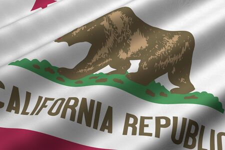 Detailed 3d rendering closeup of the flag of the US State of California.  Flag has a detailed realistic fabric texture.の写真素材