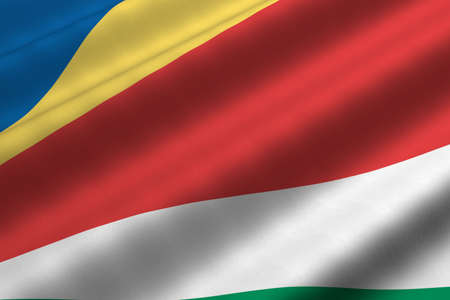 Detailed 3d rendering closeup of the flag of Seychelles.  Flag has a detailed realistic fabric texture.の写真素材