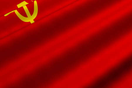 Detailed 3d rendering closeup of the flag of the Soviet Union.  Flag has a detailed realistic fabric texture.の写真素材