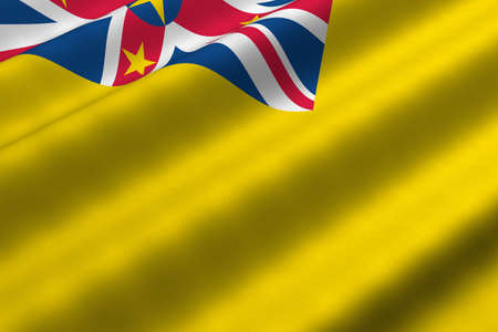 Detailed 3d rendering closeup of the flag of Niue.  Flag has a detailed realistic fabric texture.の写真素材