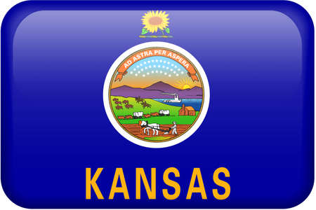 Kansas flag rectangular button.  Part of set of US State flags all in 2:3 proportion with accurate design and colors.の写真素材
