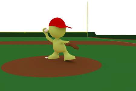 Illustration of a pitcher about to throw a baseball.  Part of my cute green man series.の写真素材