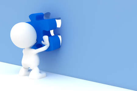 Illustration of a man placing the final piece of a puzzle.  Part of my cute 3D people series.の写真素材
