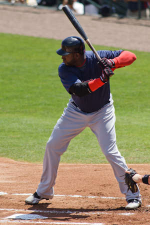 JUPITER, FL USA - Mar. 24, 2010: Red Sox designated hitter David "Big Papi" Ortiz bats during the Boston Red Sox vs. Florida Marlins spring training game.のeditorial素材