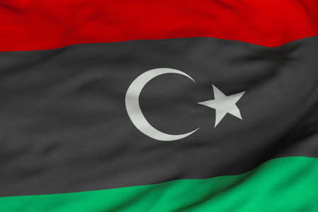 Detailed 3D rendering closeup of the flag of the Libyan Republic. Flag has a detailed realistic...