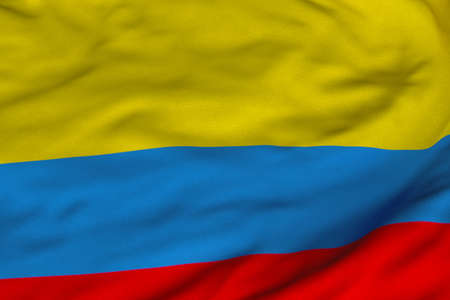 Detailed 3D rendering closeup of the flag of Colombia.  Flag has a detailed realistic fabric texture and an accurate design and colors.の写真素材