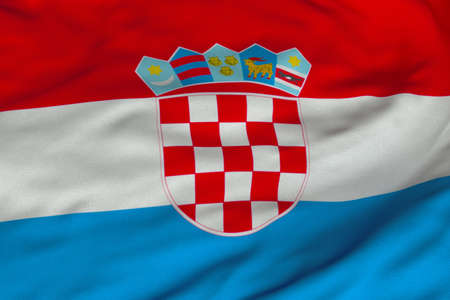 Detailed 3D rendering closeup of the flag of Croatia.  Flag has a detailed realistic fabric texture and an accurate design and colors.の写真素材