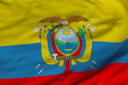 Detailed 3D rendering closeup of the flag of Ecuador.  Flag has a detailed realistic fabric texture and an accurate design and colors.の写真素材